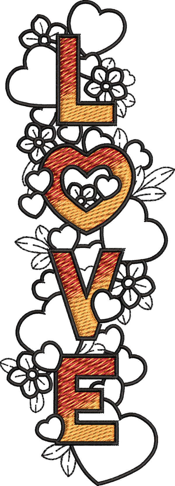 Love con corazones y flores