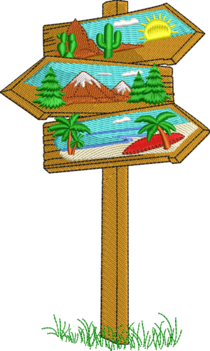 Señal de tránsito con paisajes