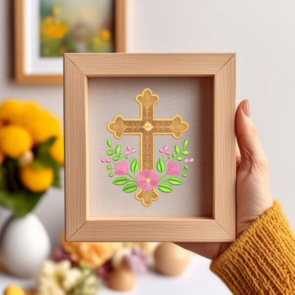 Cruz dorada floral - Imagen 7