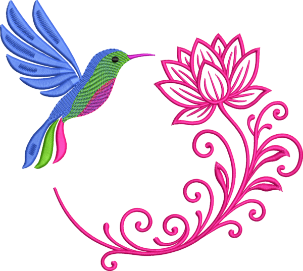 Colibrí con flor de loto